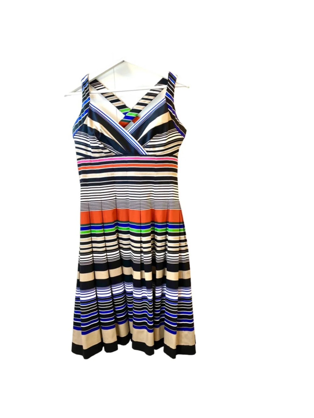 Calvin Klein Multicolor Striped Fit & Flare Pleated Sundress Cotton Stretch Midi - Picture 7 of 16